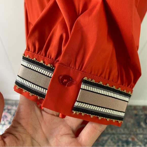 PUROTATTO Orange Tiered Maxi Dress W/ Tan Ribbon Size 44 US 6-8 Made In Italy - Picture 6 of 16